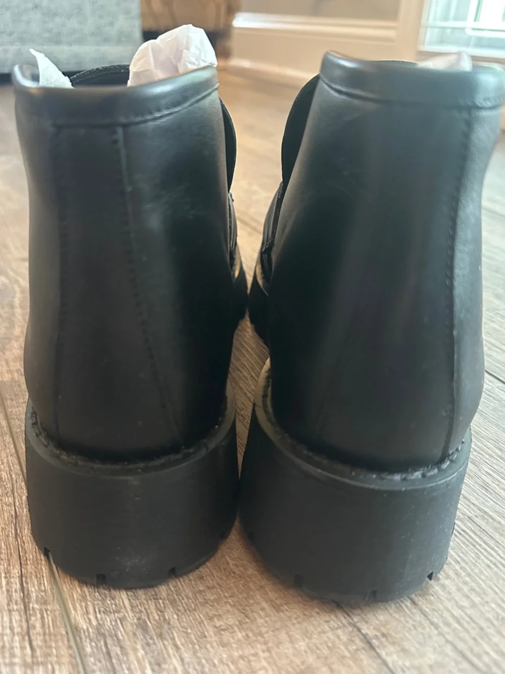Steve Madden Black Leather Ankle Loafers with Gold Hardware